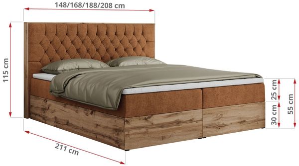 Boxspringbett, Schlafzimmerbett, Bettkasten - AMORE - 200 x 200 cm - Orange Stoff - H4 Bild 5
