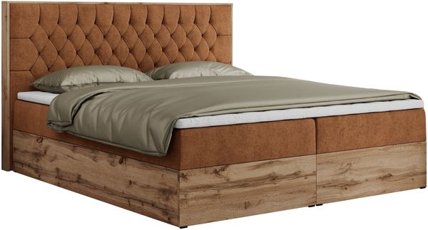 Boxspringbett, Schlafzimmerbett, Bettkasten - AMORE - 200 x 200 cm - Orange Stoff - H4 Bild 4