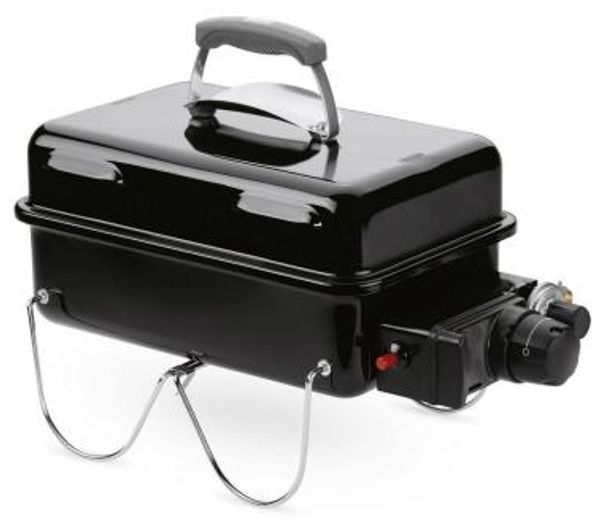 Weber 'Go-Anywhere' Gasgrill, tragbar, mit porzellanemaillierter Schale & Deckel, umklappbare Standfüße, Stahl Schwarz, 37 x 31 x 53 cm