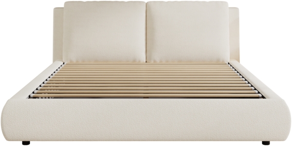 Merax Polsterbett, Doppelbett, 180 x 200cm, hydraulisches Funktionsbett, Bett mit Lattenrost, Kopfteil und großem Stauraum, gepolstertes Kopfteil, Beige Bouclé Bild 10