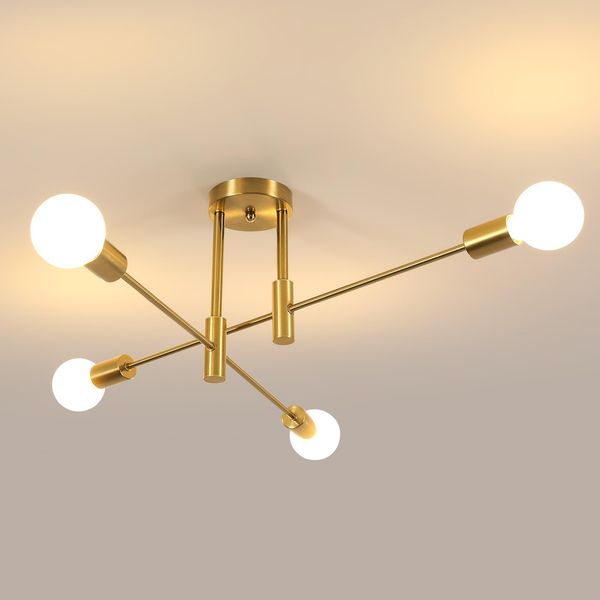 Comely Deckenleuchte Vintage Industrial, 4 Flammig E27 Deckenlampe Retro Vintage, Gold Kronleuchter Modern für Wohnzimmer Esszimmer Schlafzimmer Küche Hotel Bar