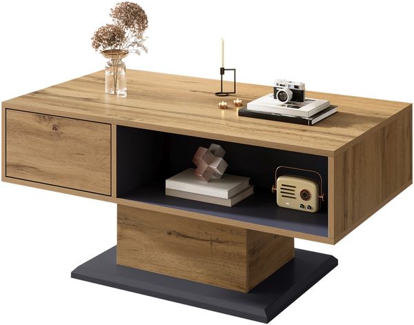 Moderner Couchtisch mit doppelseitigem Stauraum, großem Ablagefach und zusätzlichem Innenfach – vielseitiger Wohnzimmertisch mit praktischem Ordnungsdesign