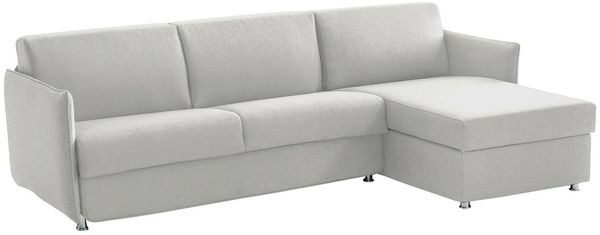 Dmora Schlafsofa mit Halbinsel Scordia, Verwandelbares Ecksofa für das Wohnzimmer, gepolstert, abnehmbar, 100 % Made in Italy, 260x160 h90 cm, Hellgrau