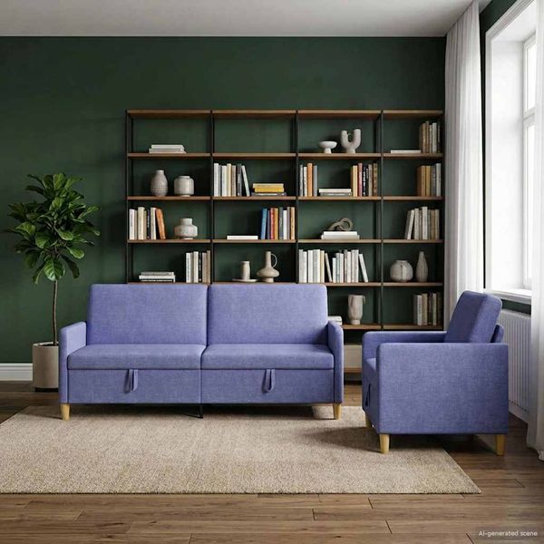 vidaXL Sofa Set mit Stauraum 2 pcs Jeans blau Polyester 3429245