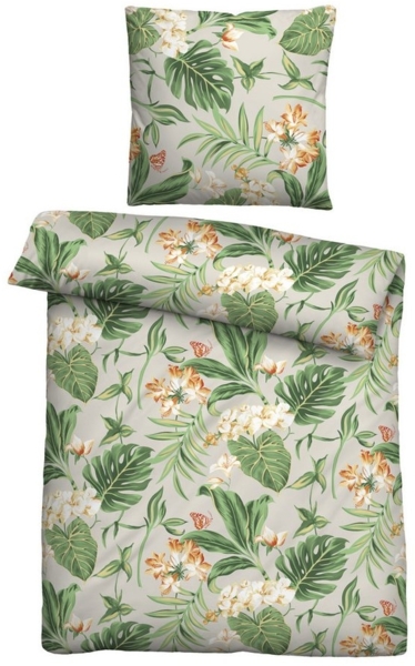 Traumhaft Schlafen Castell Markenbettwäsche 0060868 Baumwoll Satin Bettwäsche JUNGLE, pistaziengrün, 1x 155x220 cm + 1x 80x80 cm