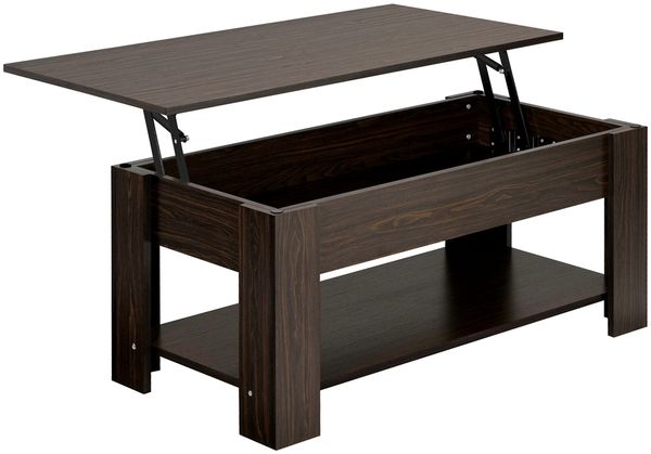 Yaheetech Couchtisch mit höhenverstellbarer Platte und verstecktem Stauraum, Holz, 42 x 50 x 98 cm, Espresso