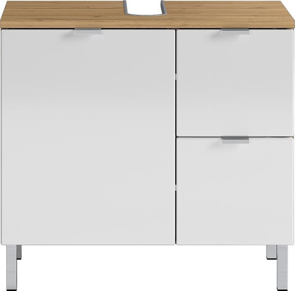 Germania WB-Unterschrank 8529-552 GW-MAURESA, in grandson-Eiche-Nachbildung/weiß, Fronten in Hochglanz, zwei Schubkästen, Oberboden mit Aussparung für Siphon, 60 x 56 x 34 cm (BxHxT)