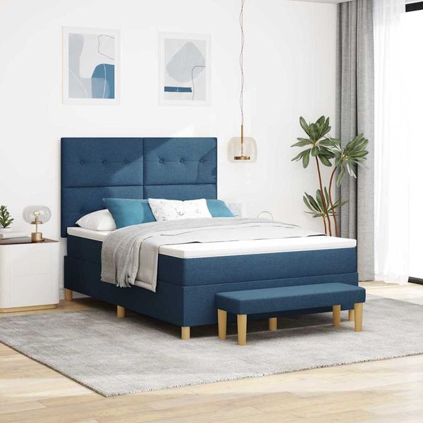 vidaXL Boxspringbett mit Kopfteil Blau 200 x 140 cm Stoff 3344309