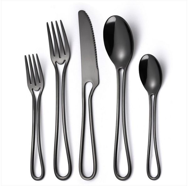 KingLux Besteck-Set 20tlg. Mattiert Schwarz Besteck-set für 4 Personen,aufhängbares Design (20-tlg), 4 Personen, Edelstahl
