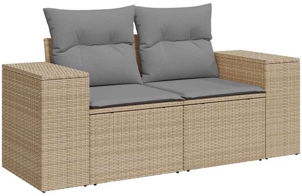 vidaXL 9-tlg. Garten-Sofagarnitur mit Kissen Beige Poly Rattan Akazie 3327412 Bild 5