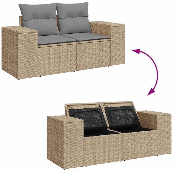 vidaXL 9-tlg. Garten-Sofagarnitur mit Kissen Beige Poly Rattan Akazie 3327412 Bild 10