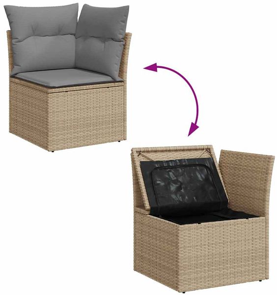 vidaXL 9-tlg. Garten-Sofagarnitur mit Kissen Beige Poly Rattan Akazie 3327412 Bild 9