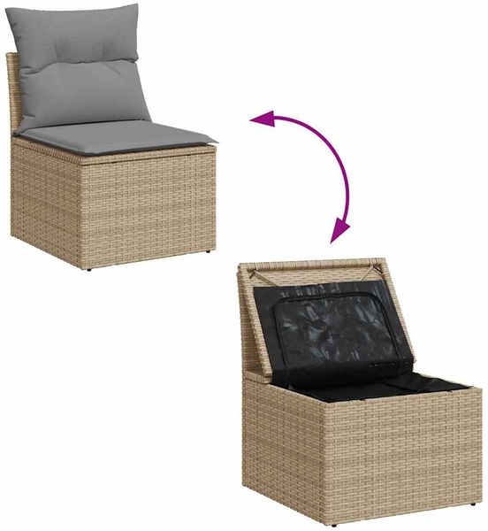 vidaXL 9-tlg. Garten-Sofagarnitur mit Kissen Beige Poly Rattan Akazie 3327412 Bild 8