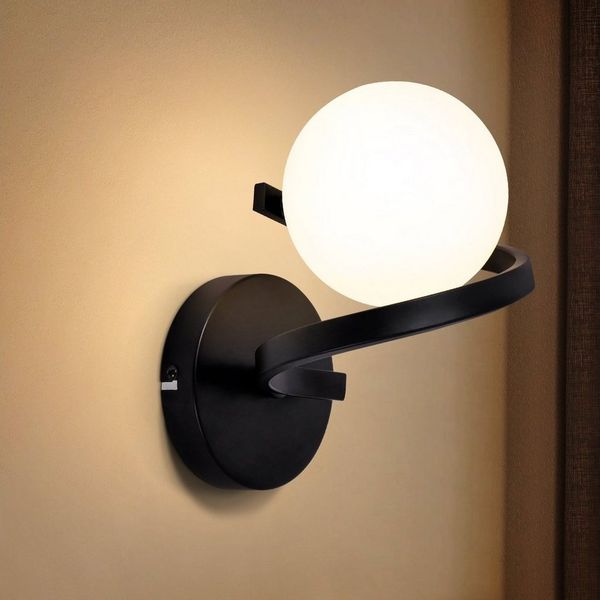 Nettlife Wandleuchte Wandlampe Metall G9 Glas Kugel Lampenschirm, aus Weiß Glas Kugel Lampenschirm, ohne Leuchtmittel, für Flur Wohnzimmer Treppenhaus Kinderzimmer