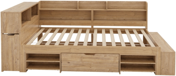 Merax Kinderbett 90 x 200 cm mit Schubladen, Bücherregal & Stauschrank, mit Lattenrost, ohne Matratze, Natur Bild 8