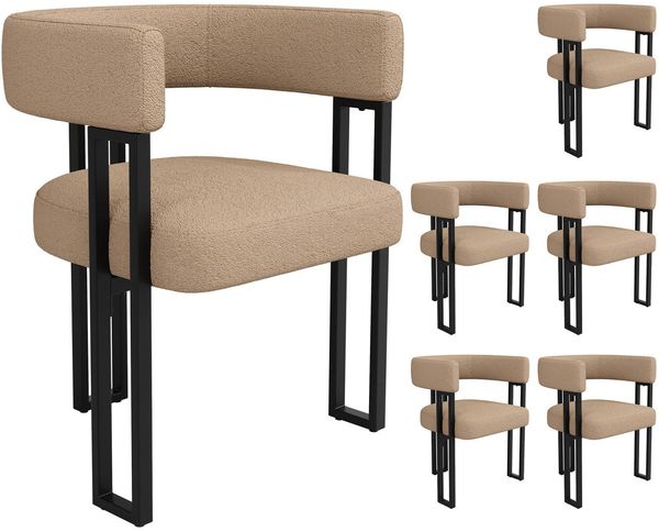 Merax Esszimmerstuhl(Set, 6 St), 6er Set, Make-up-Stuhl, Schminkstuhl Ergonomischer Stuhl, Leichter Luxusstuhl Geschwungene Rückenlehne, Braun