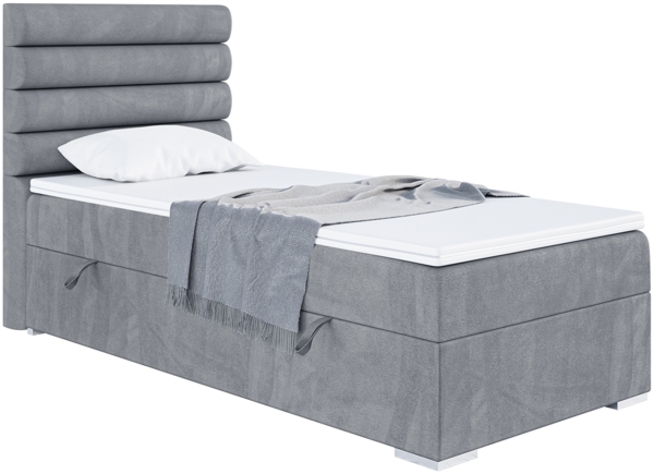 MEBLINI Boxspringbett KARIM 80x200 cm mit Bettkasten - H4/Grau Samt Gepolstert Einzelbett mit Topper & Taschenfederkern-Matratze - 80x200 Links