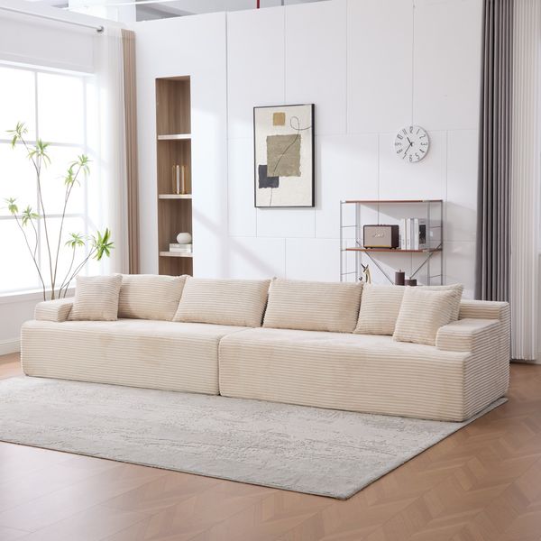 YakoHome Modulsofa Elfenbein 344x99x75 cm – Sofa mit Chaiselongue, sofort einsatzbereit, weiche Polsterung und neutrales Design für Wohnzimmer, Schlafzimmer und Home-Office