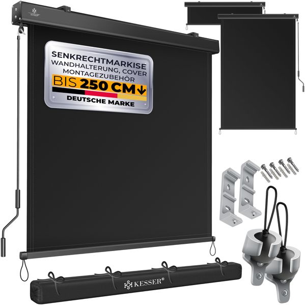 KESSER® Senkrechtmarkise Außenrollo Handkurbelmechanismus Balkonrollo Sonnen & Sichtschutz Beschattung Sonnenschutz Außen Rollo mit Kurbel Markisenkasten Balkon & Terrasse Inkl. Montageset & Abdeckung Anthrazit, 180 x 250cm