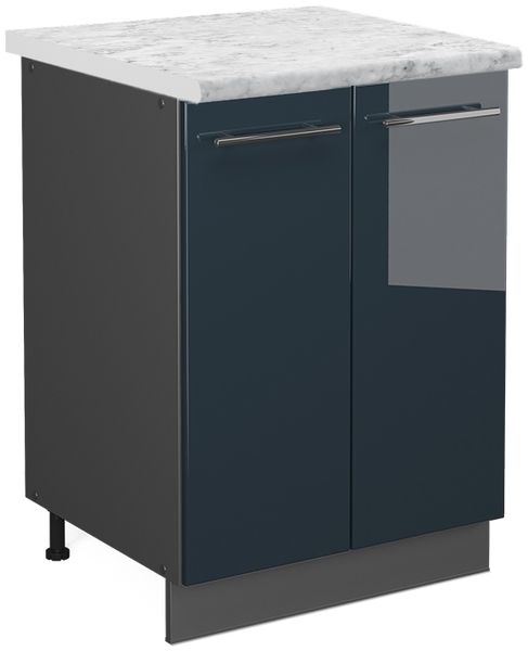 Küchenunterschrank Fame-Line Dunkelblau Hochglanz 60 cm , AP Marmor Vicco