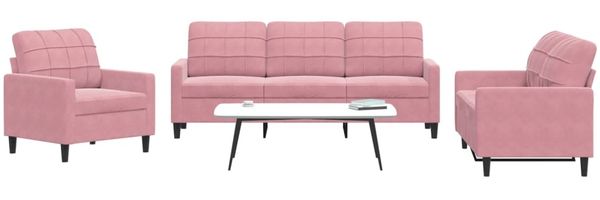 vidaXL 3-tlg. Sofagarnitur mit Kissen Rosa Samt 3278354