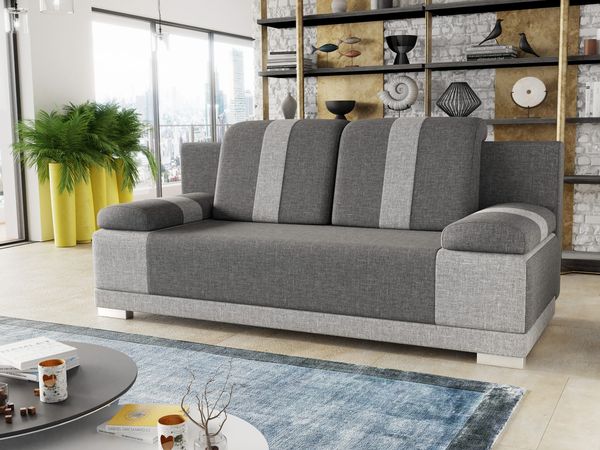 Sofa mit Schlaffunktion Imola - Schlafsofa mit Bettkasten, Couch, Bettsofa, Polstersofa, Klappsofa, Sofagarnitur (Grau (Sawana 05 + Sawana 21))