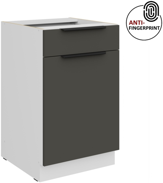 Küchen Unterschrank 50 cm Küche ARIA Graphite ultra matt + Weiss matt, hochwertige Fronten mit Anti Fingerprint Beschichtung Küchenzeile Küchenblock