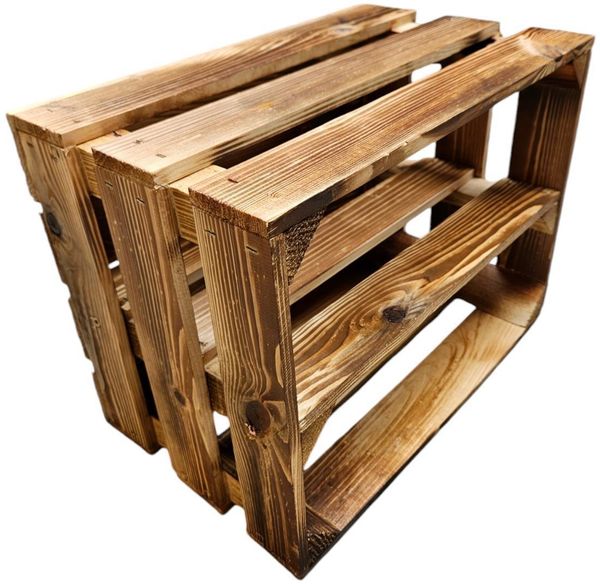 Holzkiste Klein Regal Weinkiste Obstkiste 40x30x25cm Geflammt Shabby Chic Neu