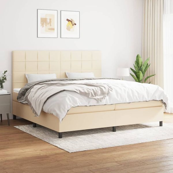 vidaXL Boxspringbett mit Matratze Creme 200x200 cm Stoff, Härtegrad: H2 [3141806]
