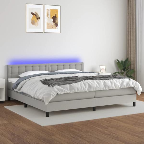 Boxspringbett mit Matratze & LED Stoff Hellgrau 200 x 200 cm, Härtegrad: H2 [3133501]