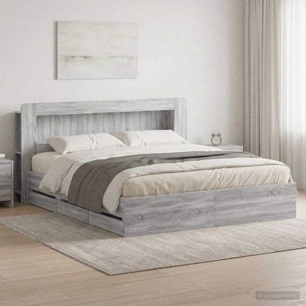 vidaXL Bettgestell mit Stauraum Grau Sonoma 180x200 cm Holzwerkstoff 3434066