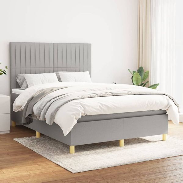 vidaXL Polsterbett mit Matratze Hellgrau 140x200 cm Stoff