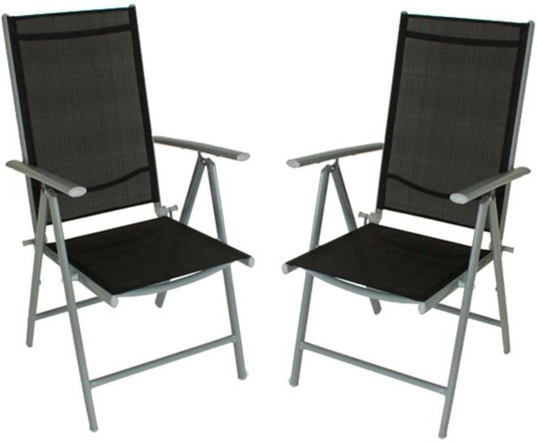 Gartenstuhl 2er Set TARA 7-fach verstellbar - Kunststoff, Schwarz | Hochlehner Wetterfest Gartenstühle Outdoor Essstühle
