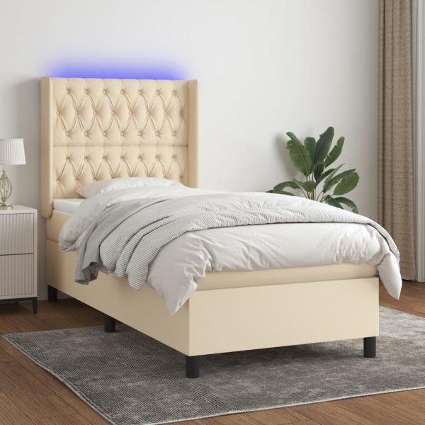 vidaXL Boxspringbett mit Matratze & LED Creme 100x200 cm Stoff 3138538