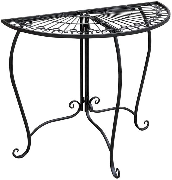 Beistelltisch Metalltisch Garten Vintage Style halbrund klappbar schwarz-kaffeebraun