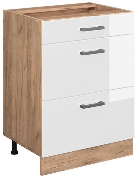 Küchenunterschrank R-Line Weiß Hochglanz 60 cm mit Schubladen, ohne Arbeitsplatte Vicco