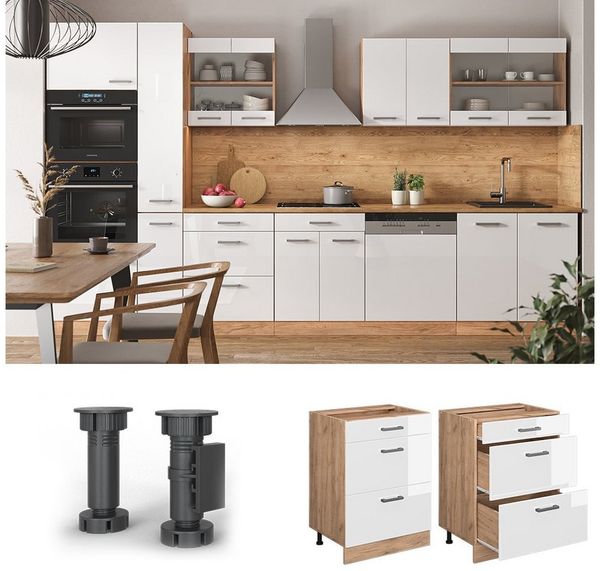 Küchenunterschrank R-Line Weiß Hochglanz 60 cm mit Schubladen, ohne Arbeitsplatte Vicco Bild 2