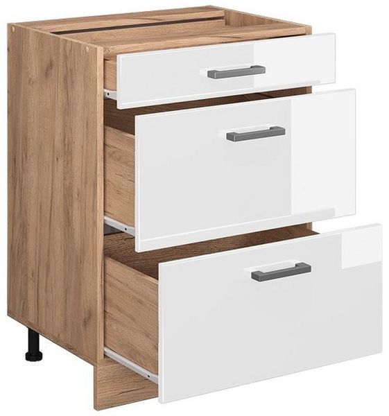 Küchenunterschrank R-Line Weiß Hochglanz 60 cm mit Schubladen, ohne Arbeitsplatte Vicco Bild 3