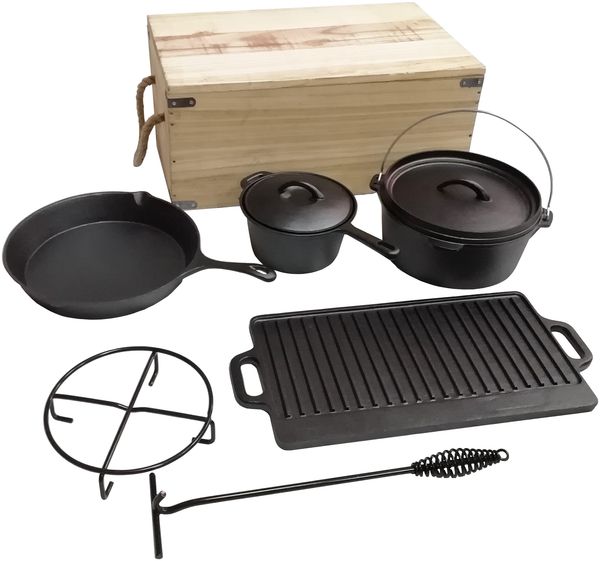 Kochset SIENA - Gusseisen Schwarz 24x33,5x55cm | Kochtopf-Set Utensilien Küche