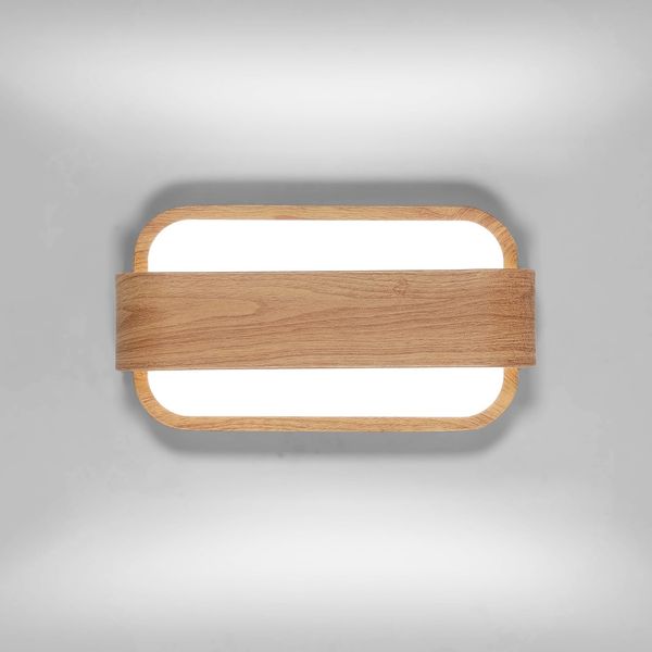 Osairous Holz Wandleuchte LED, Moderne LED Wandlampe Innen, 13W Wandbeleuchtung Acryl Innenbeleuchtung 6500K Kaltes Weißes Licht für Schlafzimmer Wohnzimmer Flur Treppe Korridor, 27cm