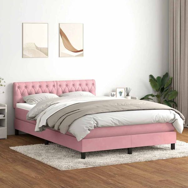 vidaXL Boxspringbett mit Matratze Rosa 140x220 cm Samt 3316550