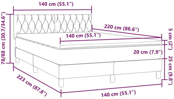 vidaXL Boxspringbett mit Matratze Rosa 140x220 cm Samt 3316550 Bild 12