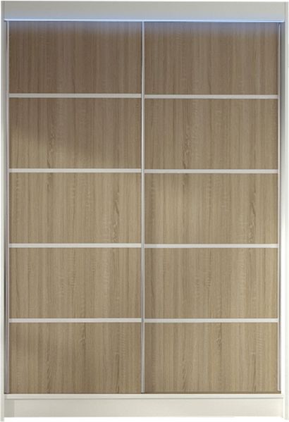 Kleiderschrank Lino IV, mit RGB LED Beleuchtung, Farbe: Weiß / Sonoma Eiche