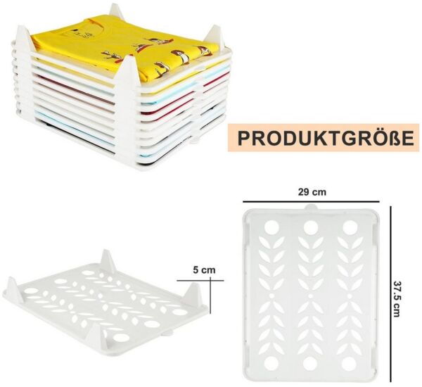 HEYHIPPO Faltbox 10er Set Hemdenordner, T-Shirt Organizer stapelbar 37,5x29 cm Weiß (Set, 10 St, Stapelbares Kleiderschrank Board mit Griffen, Schichtdesign, belüftet), Kleideraufbewahrungs Organizer,platzsparendes Schrank Faltbrett aus PP