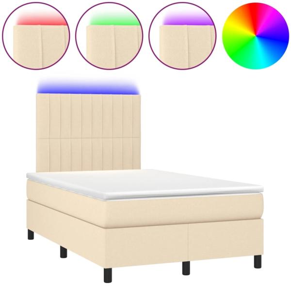 Boxspringbett mit Matratze & LED Stoff Creme 120x200 cm, Härtegrad: H2 [3135026]
