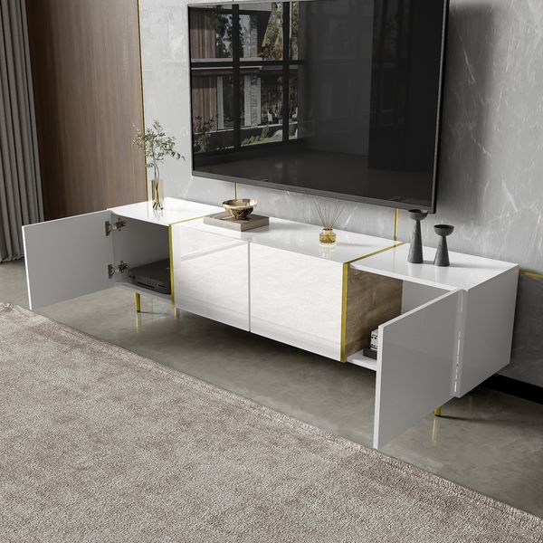 TV-Schrank 170 x 35 x 46 cm, MDF in Weiß Hochglanz mit 4 Türen