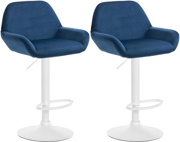 Barhocker 2er Set DUBLIN - Blau, Samt, Weiß Barhocker mit Lehne Barstuhl Tresenhocker Tresenstuhl Kneipenhocker Kneipenstuhl