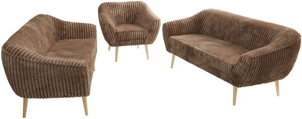 Wohnzimmerset, Möbelset PIRS 3-3-1, Armlehnen, Wellenfederung, Buche Füße, Dreisitzer Sofas mit Sessel, Polstermöbel Set - Braun Cord Bild 8