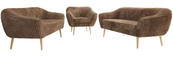 Wohnzimmerset, Möbelset PIRS 3-3-1, Armlehnen, Wellenfederung, Buche Füße, Dreisitzer Sofas mit Sessel, Polstermöbel Set - Braun Cord Bild 6