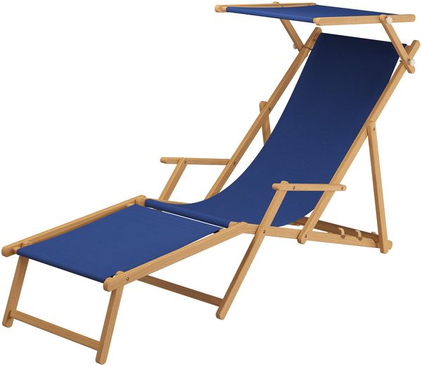 Sonnenliege blau Gartenliege Fußteil Sonnendach Kissen Buche hell klappbar 10-307 N F S KH